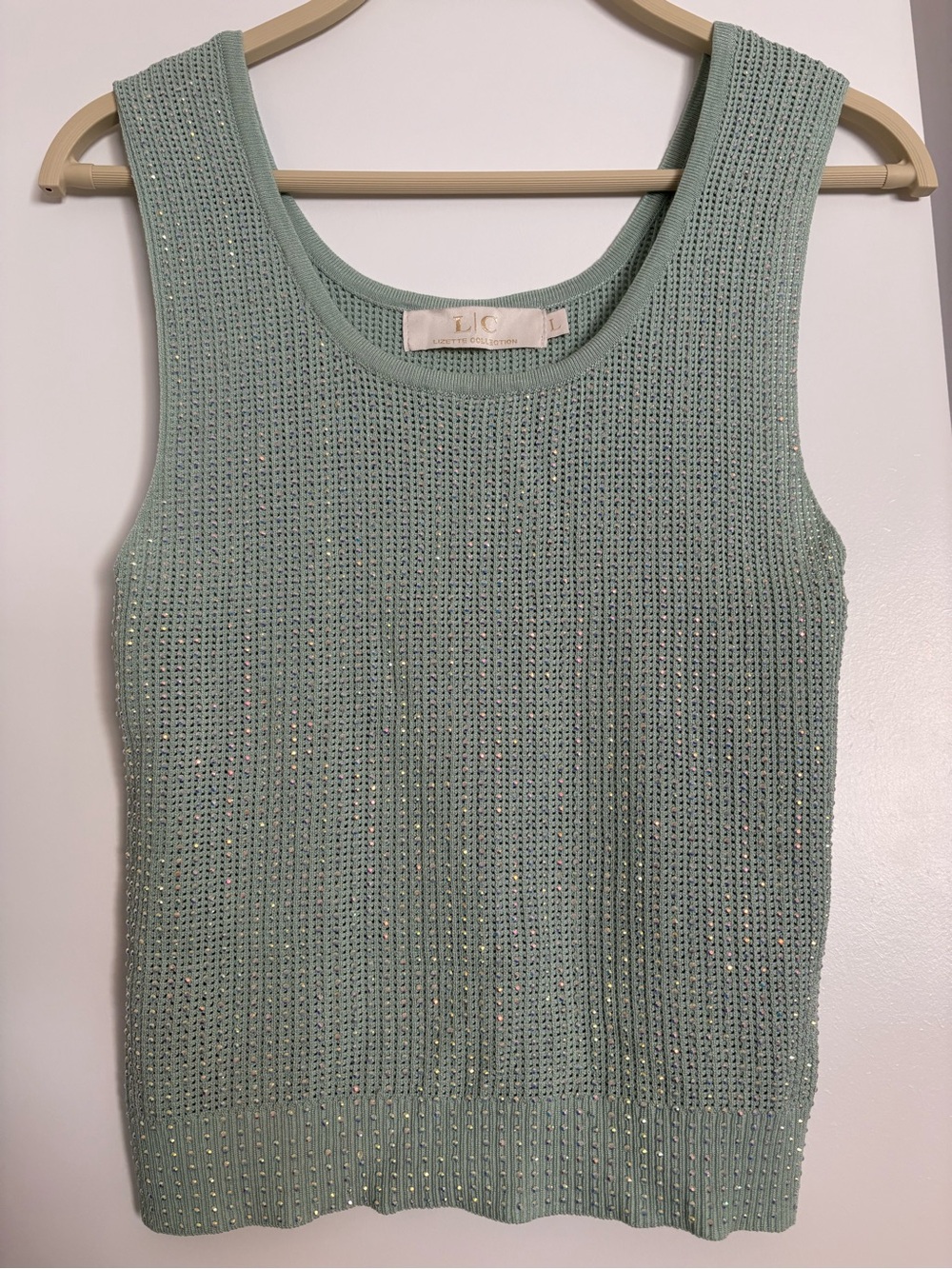 Lizette Collection Light Mint Sparkle Knit Tank Top by